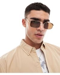 ASOS - Metal Rectangle Sunglasses With Brown Lens - Lyst