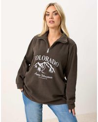 Yours Clothing - Slogan Quarter Zip Fleece - Lyst