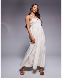 River Island - Midi-Jurk Van Poplin Met Halternek - Lyst