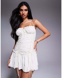 Aria Cove - Chiffon Trim Ruffle Drop Waist Tie Detail Mini Dress - Lyst