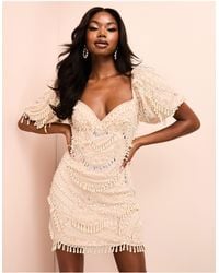 ASOS - Encrusted Mini Dress With Puff Sleeves And Faux Pearl Embellishment - Lyst