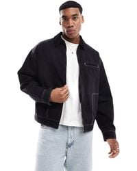 ASOS - Boxy Oversized Cord Collar Harrington Jacket With Contrast Stitch - Lyst