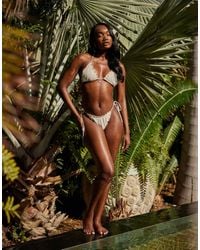 South Beach - Triangle Bikini Top With Frill Hem And Pink Flower Detail - Lyst