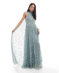 Maya - Fully Embellished High Neck Sleeveless Maxi Cape Dress - Lyst