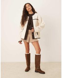ASOS - Borg Fleece Cardigan With Chocolate Cord Trim - Lyst
