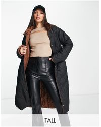 Vero Moda - Abrigo marrón y negro con cuello alzado y diseño - Lyst
