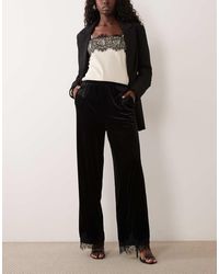 Vila - Lace Trim Wide Leg Velvet Trousers Co-Ord - Lyst