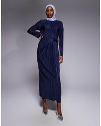 ASOS - Plisse Long Sleeve Wrap Tie Waist Maxi Dress - Lyst