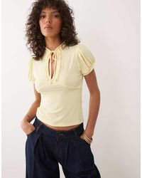 Miss Selfridge - Ruffled Keyhole Top With Mandarin Collar - Lyst