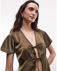 Reclaimed Vintage - Satin Tie Front Top - Lyst