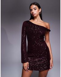 ASOS - Sequin One-shoulder Mini Dress With Twist Detail - Lyst