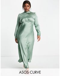 ASOS - Asos Design Curve High Neck Maxi Satin Tea Dress - Lyst