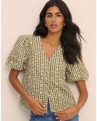 Nobody's Child - Gingham Embroidered Puff Sleeve Top - Lyst