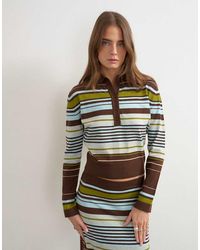 TOPSHOP - Knitted Co-ord Long Sleeve Stripe Polo Top - Lyst