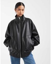 ASOS - Oversized Leather Look Funnel Bomber Jacket - Lyst