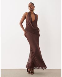 ASOS Backless Halter Pleated Maxi Dress in Orange | Lyst