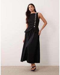 ASOS - Linen Look Waistcoat Maxi Dress With Poplin Skirt - Lyst