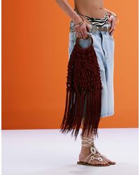 ASOS - Sac à main en macramé avec poignée en résine - bordeaux - Lyst