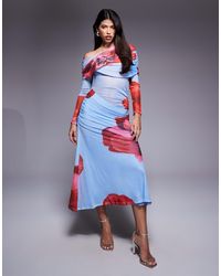 ASOS - Long Sleeve Slouchy Bardot Mesh Mix Maxi Dress - Lyst