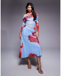 ASOS Floral Embroidered Dobby Mesh Flutter Sleeve Maxi Dress in Pink | Lyst