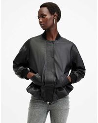 AllSaints - Chaqueta Bomber Negra De Cuero Sofi De - Lyst