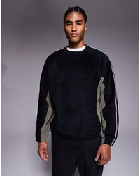ASOS - Relaxed Fleece Sweatshirt With Piping And Color Block - Lyst