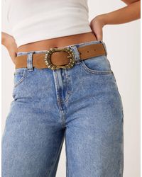 Mango - Suede Belt With Oversized Textured Buckle - Lyst