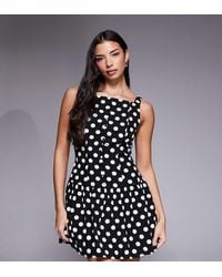 Kaiia - Exclusive High Square Neck Button Front Gathered Skirt Mini Dress - Lyst