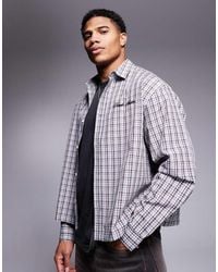 ASOS - Camicia Oversize Squadrata A Quadri Con Ricamo Rosso Sul Petto - Lyst