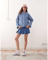 Noisy May - Denim Jack Met Doorgestikt Ruitpatroon - Lyst