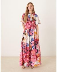 Y.A.S - – midikleid mit ausgestellten ärmeln und abstraktem blumenmuster - Lyst