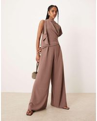 ASOS - Tuta Jumpsuit Asimmetrica Color Tortora Intenso Con Drappeggio - Lyst