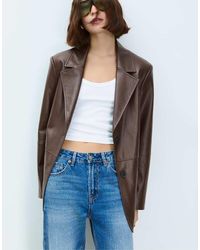 Stradivarius - Faux Leather Blazer - Lyst