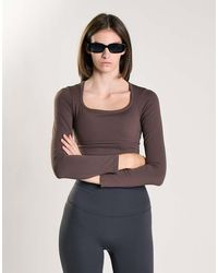 agon® - Square Neck Long Sleeve Crop Top - Lyst