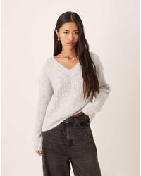 Vila - Pluizige Gebreide Oversized Trui Met V-Hals - Lyst