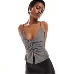 Reclaimed (vintage) - Silver Split Front Halter Top With Bow Details - Lyst