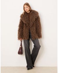 Brave Soul - Longline Mongolian Faux Fur Jacket - Lyst