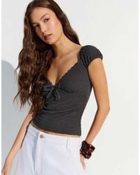 Bershka - Short Sleeve Waffle-knit T-shirt - Lyst