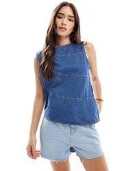 ASOS - Top Vaquero Medio Asimétrico Con Costuras A La Vista De - Lyst