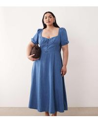 Nobody's Child - Denim Button Front Puff Sleeve Midi Dress - Lyst