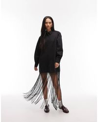 ASOS - Shirt Mini Dress With Fringe Hem - Lyst