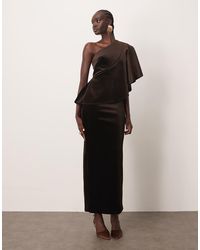 ARRANGE - Maxi-Jurk Van Fluweel Met Korset En Blote Schouder - Lyst