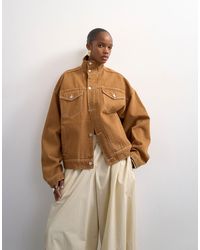TOPSHOP - Denim Funnel Neck Elastic Hem Detail Jacket - Lyst
