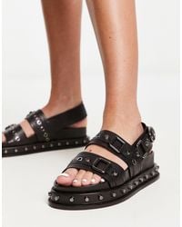 ASOS - Focused Leather Studded Flat Sandals - Lyst