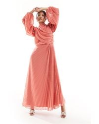 ASOS - High Neck Wrap Bodice Pleated Dobby Wrap Maxi Dress - Lyst