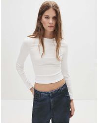 Pull&Bear - T-Shirt A Maniche Lunghe Aderente Bianca - Lyst