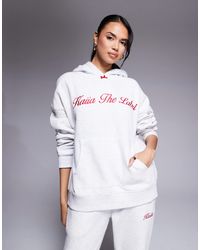 Kaiia - Bow Detail Oversized Embroidered Logo Hoodie Co-ord - Lyst