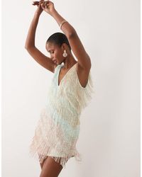 ASOS - Embellished Fringe V Neck Mini Dress - Lyst