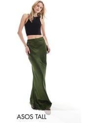 ASOS - Asos Design Tall Satin Maxi Skirt With Lace Trim - Lyst