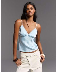 Bershka - Lace Trim Sateen Top - Lyst